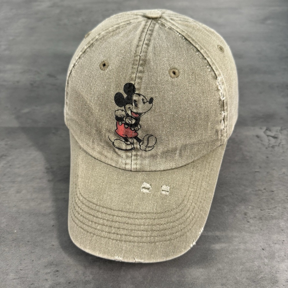 Vintage Disney World Hat Mickey Mouse Olive Tan Distressed Thrashed Skate Punk